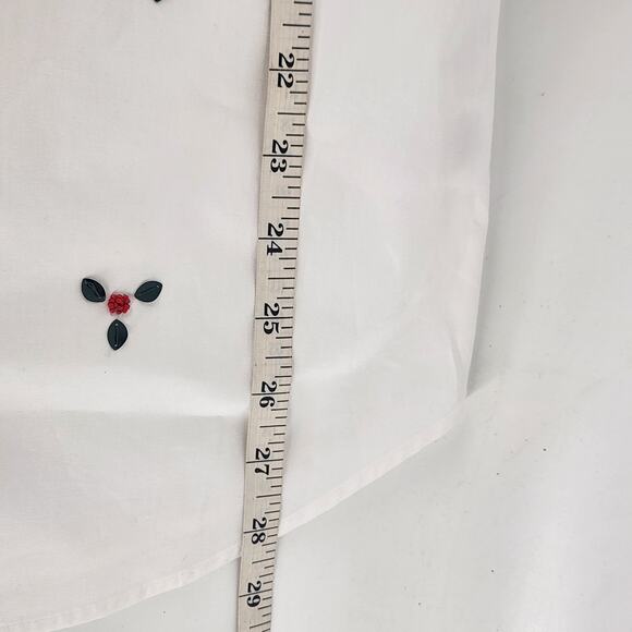 Talbots Embellished Holly Berry Button Front Shirt Womens Large White Beaded Top - Picture 11 of 12